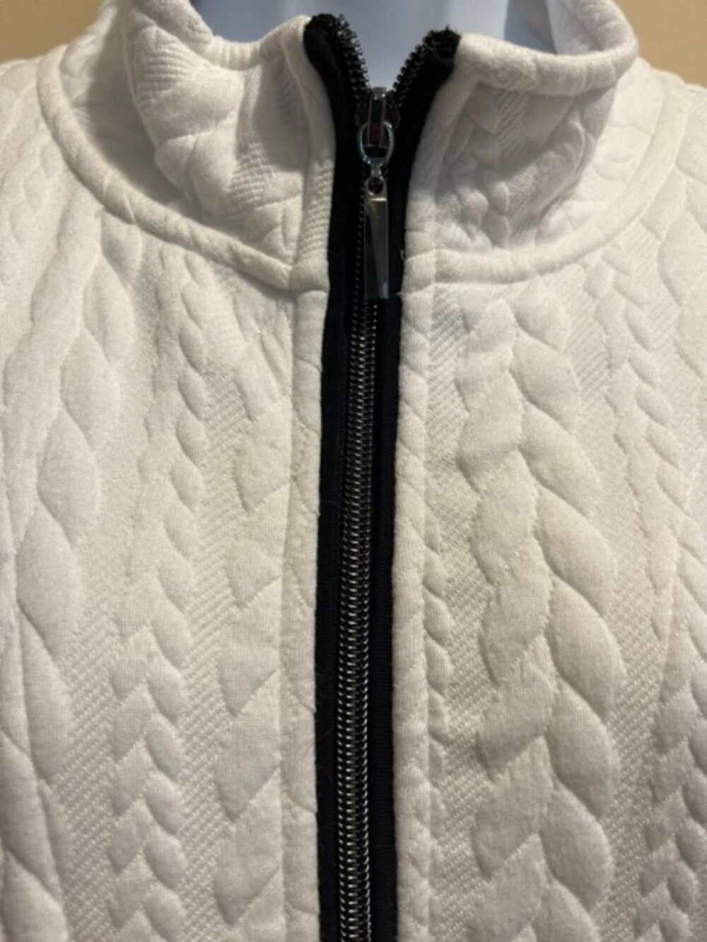 Womens Zip-up cardigan, embossed cable design, ls